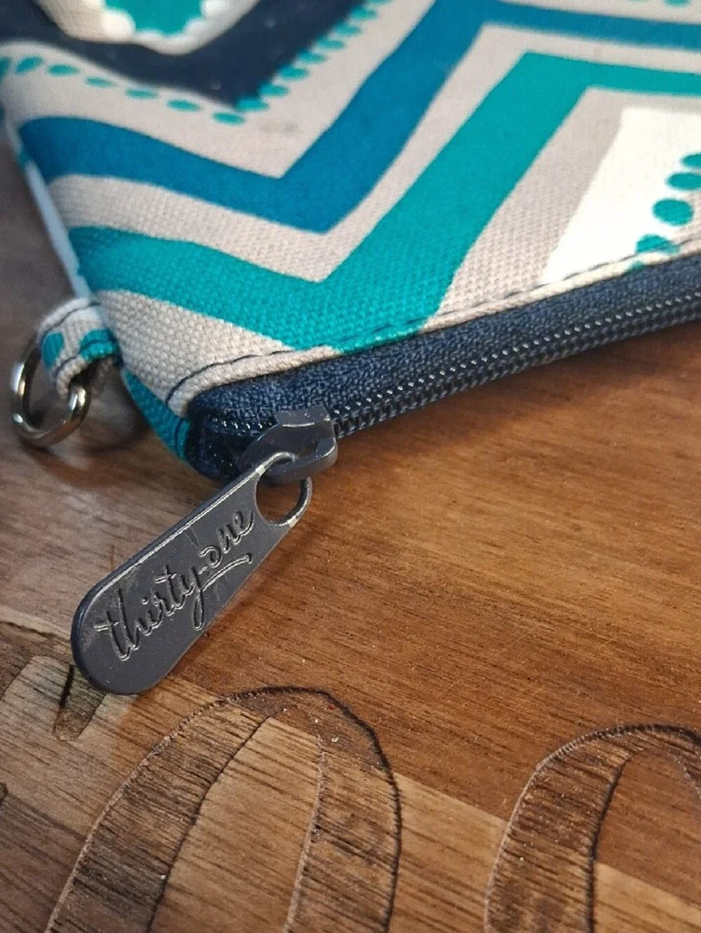 thirty-one Teal Navy Gray Chevron Cosmetic Pouch